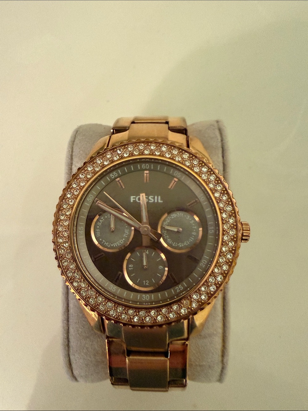 Fossil Rose Gold Crystal Bezel Chronograph Bracelet Watch